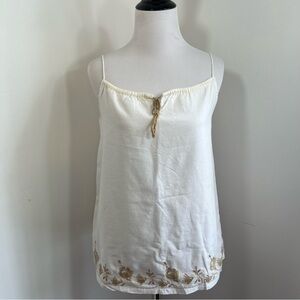 Gap Camisole L Girls Y2K 2000s White Cotton Spaghetti Strap Embroidered